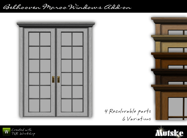 Sims 3 — Belhooven Maroo Door 2x1 by Mutske — Matches the Belhooven Maroo Window. 4 Recolorable part. 6 Variations. Made