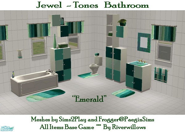 Sims 2 — Jewel-Tones Bath - \"Emerald\" by Riverwillows — Beautiful bathroom set in emerald jewel-tones. Meshes