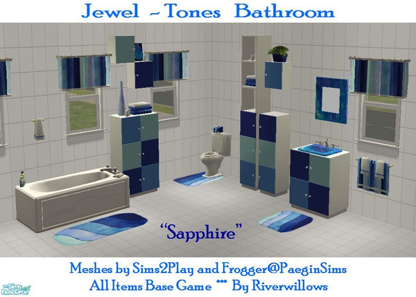 Sims 2 — Jewel-Tones Bath - \"Sapphire\" by Riverwillows — Beautiful bathroom set in sapphire jewel-tones.
