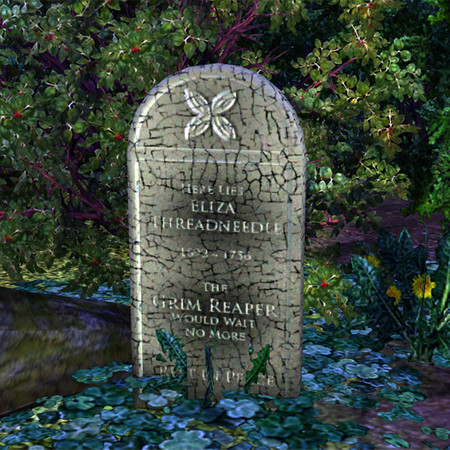 Sims 3 — The Grave of Eliza Threadneedle by Cyclonesue — The Grim Reaper didn't wait. Never does! By Cyclonesue for TSR.