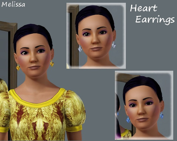 Sims 3 — Heart Earrings for female by MelissaMel — New mesh of earrings for female shaped as heart. Mesh is by me.