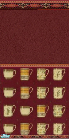 Sims 2 — Cappuccino cups by Dreamspinner — Wonderful red stucco maxis cloned wallpaper for your kitchen, cafe business,