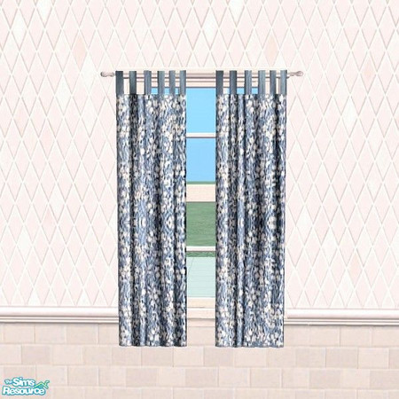 Sims 2 — Blue White Flower Curtain by Raveena — You need BitzyBus's mesh for this object to work in your game. Download