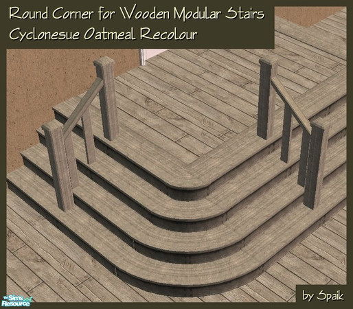 Sims 2 — Round Corner for Wooden Modular Stairs - Oatmeal REC by Spaik — Decorative corner to make your modular stairs