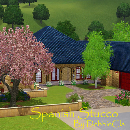 Sims 3 — Spanish Stucco by Debbiecla — This dramatic Spanish single story home is designed for privacy and modern