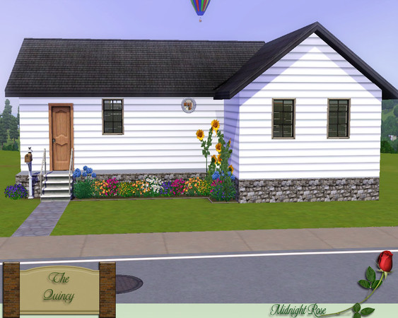 Sims 3 — The Quincy by MidnightRose — 1 BR 1 BA starter home under $16,000. Patterns used are all free on TSR.