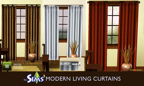 Sims 3 — Cashcraft's Modern Living Curtain by Cashcraft — A modern full-length linen textured fabric curtain for your