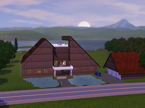 Sims 3 — Modern Manor House by deckchair1 — Large modern manor house. Kitchen, dining room, indoor/outdoor pool, 6