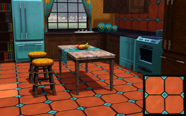 Sims 3 — mexican clay octagon by lreveles18 — mexican clay octagon tile with flower detail