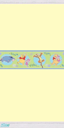 Sims 2 — Nursery Walls by sallyhails — Lemon Paint with Winnie The Poo border