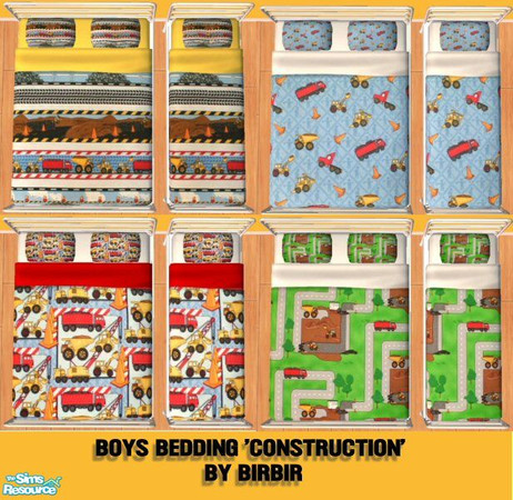 Sims 2 — Boys Bedding 'Construction' by Birbir — Four beddings for boys.