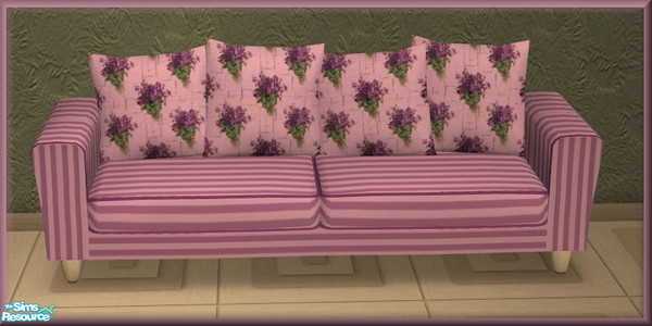 Sims 2 — NK TC50 Arizona LR - Sofa by MoMama — A pink striped sofa with pink floral pillows.