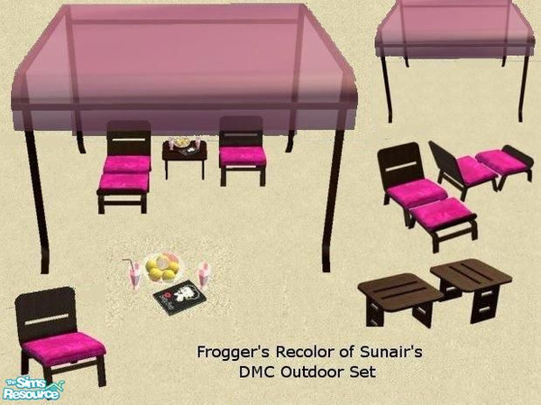 Sims 2 — Pink/ Drk. Wood DMC Outddor Set 1 by frogger1617 — Pink Velvet and Darkwood recolor of Sunair's DMC Outdoor Set.