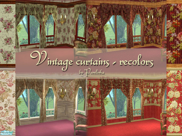 Sims 2 — Vintage Curtains by perelinka — 4 recolors of Maxis's curtains.