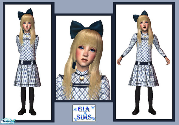 Sims 2 — Navy plaid and bow by giasims — Navy plaid dress and matching bow