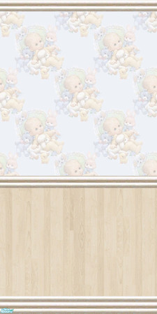 Sims 2 — Precious Bundle Nursery - Wall by Riverwillows — Cute wall in light pine panelling and baby-themed wallpaper.