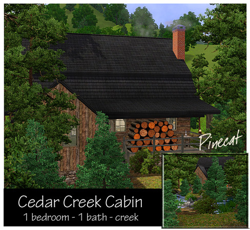 Sims 3 — PCh  Cedar Creek Cabin by Pinecat — Does you Sim crave seclusion or need a quiet place to paint or write? This