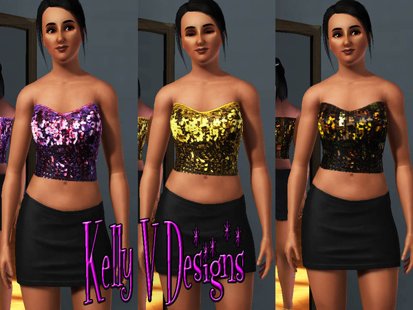 Sims 3 — KVSequinStraplessTop by Kelly Valentine — Sequin strapless top. Zipper in the back.