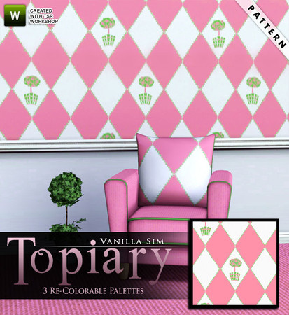 Sims 3 — Topiary by Vanilla Sim — Pattern 1 in my Pink Jardin Pattern Set. Pictured on the new TS3 Arizona Chair by Holy