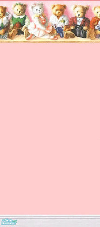 Sims 2 — Teddy Bear Girls by Erce — Teddy Bear Border on "Pink Slip" Paint with Kick Molding in White Wood. New