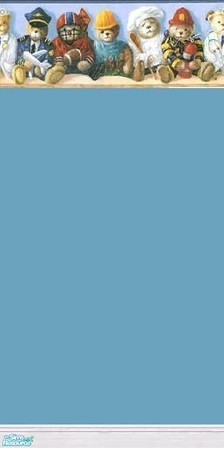 Sims 2 — Teddy Bear Boys by Erce — Teddy Bear Border on "Dark Blue Collar" Paint with Kick Molding in White