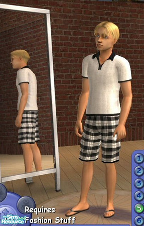 Sims 2 — Teen Male Shirt and Knee Shorts by Jron — Based on an outfit I saw in real life. Black and White Plaid Knee