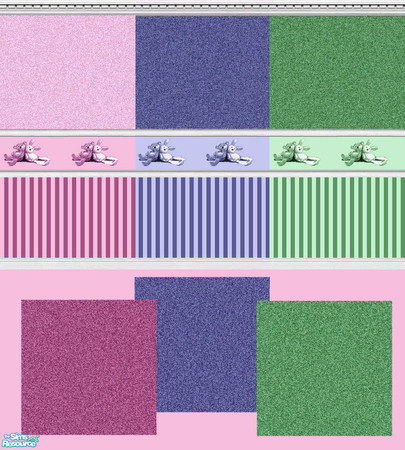 Sims 2 — Furry Friends Set by elanorbreton — Three colours of wallpaper and carpets with the furry friends central