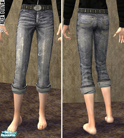 Sims 2 — Barefoot Cuffed Jeans for Adult Males by aikea_guinea — Cuffed distressed jeans with bare feet for adult males.