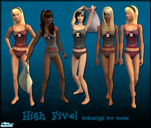 Sims 2 — High five undies/pjs by zvaella — Pjs/undies for your female teens sims. Fur print with pirate head on front, in