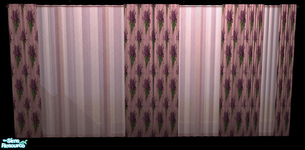 Sims 2 — NK TC50 Padre333 Curtains - Pink Flowers by MoMama — A set of floral pink curtains with a pink striped sheer.