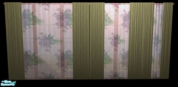 Sims 2 — NK TC50 Padre333 Curtains - Green by MoMama — Textured green curtains with a pink flowered sheer. You need the