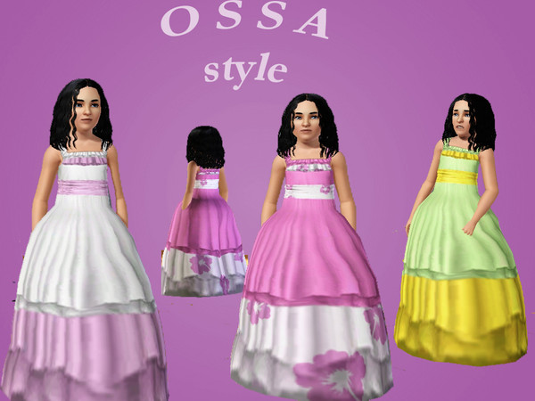 Sims 3 — OSSA - Little Princess Line 004 by SandraR — Gown with pleated waistband for girls. Two areas for recoloring.