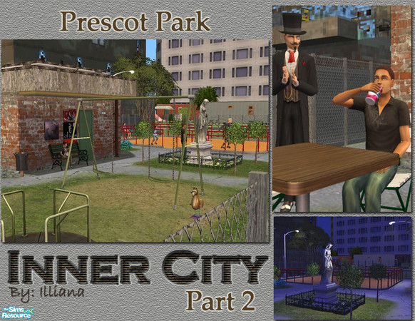 Sims 2 — Inner City 2 - Prescot Park by Illiana — Hidden in the heart of the city is this tiny park where the kids can