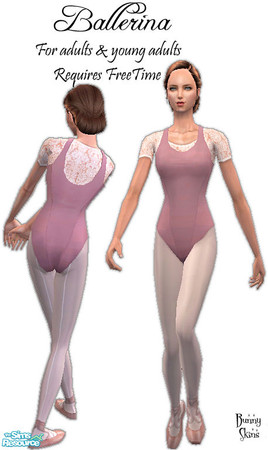 Sims 2 — Ballerina: Pink Leotard with Lace Top by BunnyTSR — A simple pale pink leotard worn over a pretty white lace