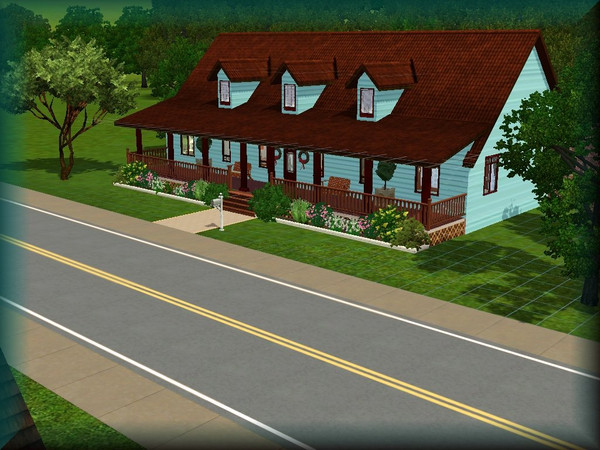 Sims 3 — La Maison Bleue by CinderSim — A large three bedroom bungalow has lots of room of a growing family. The house