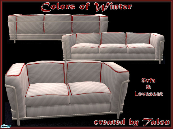Sims 2 — Colors of Winter - Sofa by Cerulean Talon — Rich reds accent this otherwise white set to make any room fill with