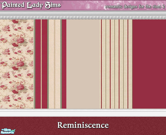Sims 2 — Reminiscence Wall Collection by paintedladysims — A collection of 14 wall designs in cream and raspberry for use