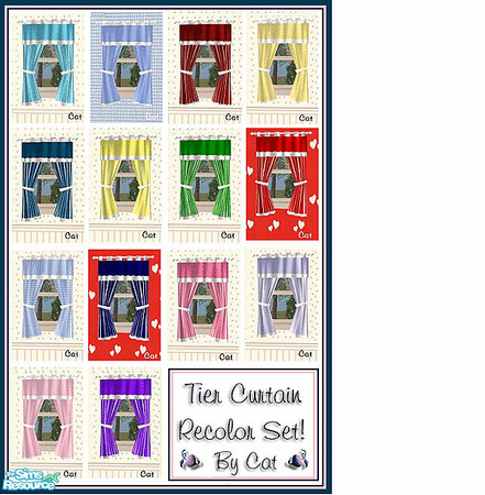 Sims 2 — Tier Curtain Recolor Set by cat3cm — Recolors of the Lullaby Dreams Nursery Curtain.