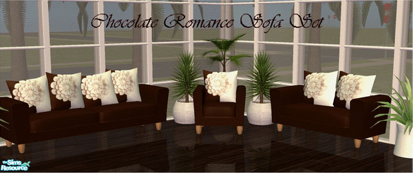 Sims 2 — Chocolate Romance Sofa Set by frillyfilly — Recolours of shtinky00's "Arizona Chair, Loveseat and Sofa set.