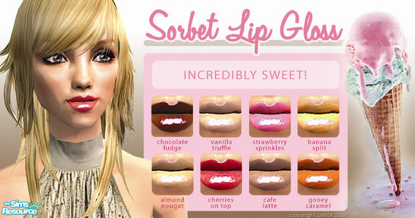 Sims 2 — Sorbet Lip Gloss by 06bek — Incredibly Sweet! A range of high-beam shine glosses in 8 to-die-for sorbet