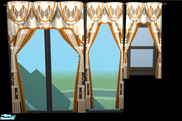 Sims 2 — NK TC50 Curtains - Brown Check Light Trim by MoMama — A brown checked curtain with a brown diamond-patterned top