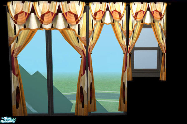 Sims 2 — NK TC50 Curtains - Abstract Tan Trim by MoMama — An abstract curtain with a tan trim.