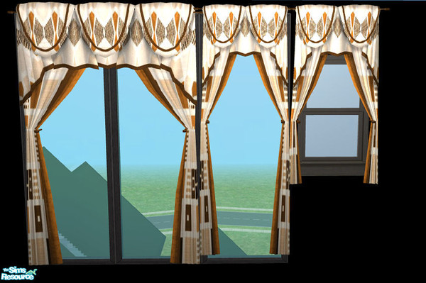 Sims 2 — NK TC50 Curtains - Brown Check Dark Trim by MoMama — A brown checked curtain with a swag of brown diamonds and
