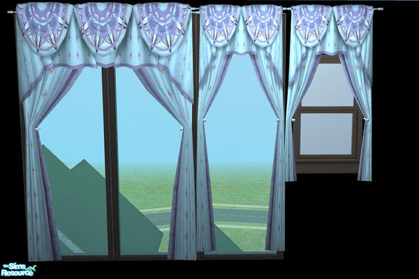 Sims 2 — NK TC50 Curtains - Blue Diamonds by MoMama — A blue diamond patterned curtain with a swag of blue medalion.