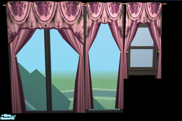 Sims 2 — NK TC50 Curtains - Pink Stripe by MoMama — A pink striped curtain with a pink flowered swag.
