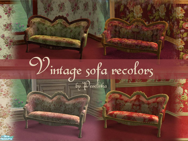 Sims 2 — Vintage Sofas by perelinka — 4 recolors of Maxis's sofa.
