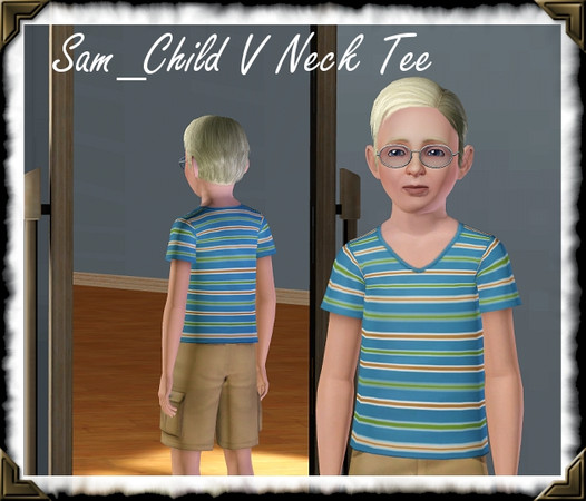 Sims 3 — Sam_Child V Neck Tee by frisbud — Can be worn by both boys and girls. Basic v neck tee shirt. 2 recolorable