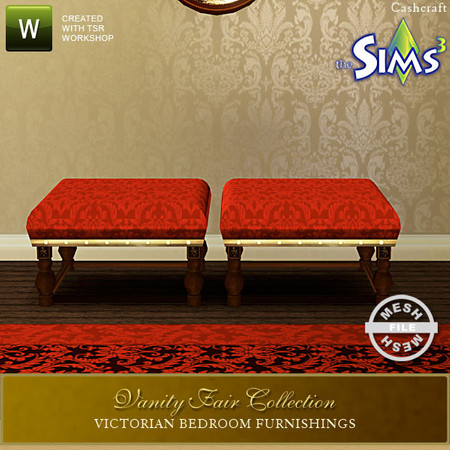 Sims 3 — Vanity Fair Collection Loveseat Bench by Cashcraft — An elegant and comfortable cushioned bench for a bedroom,