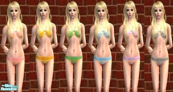 Sims 2 — Stripe Bikini 6 Recolours by DomphBee — 6 recolours of the blue and yellow striped bikini at Liana Sims 2.