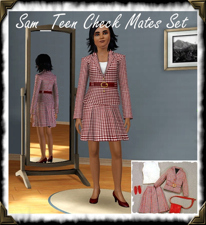 Sims 3 — Sam TeenCheckMates by frisbud — Inspired by the 1966 outfit Check Mates for the Francie doll by Mattel. Set